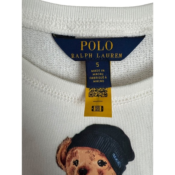 Polo Ralph Lauren Polo Bear French Terry Sweatshirt Cream Pullover Girls Size 5 - Picture 3 of 4